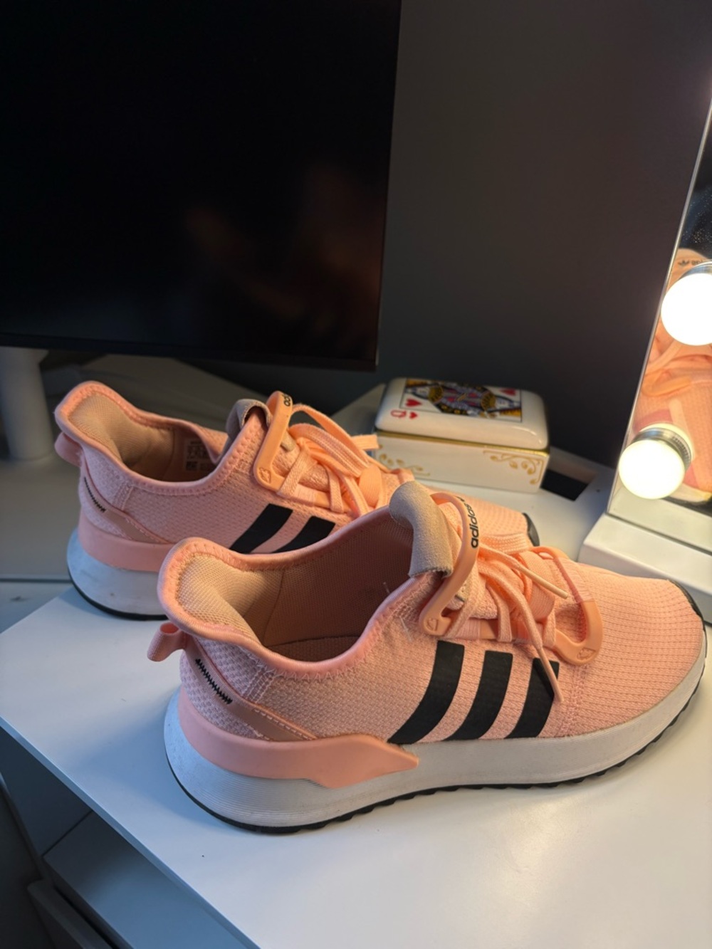 adidas Kids Peach Sneakers with Black Stripes
